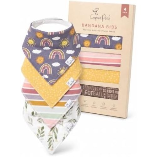 Copper Pearl Baby Bibs 4 Pack, Printed Bandana Drool Bibs for Baby Girl & Boy, Soft Cotton Drooling Teething Bibs
