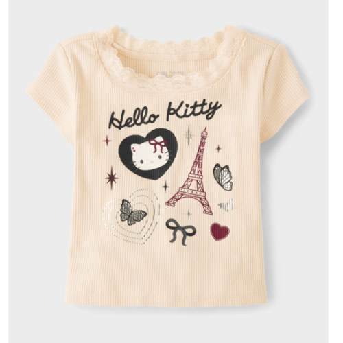 Girls Short Sleeve Hello Kitty Embellished Ribbed Baby Tee - CREAM | The Children's Place