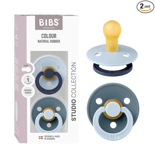Colour Studio Pacifier 2-Pack, BPA Free, Round Nipple. Natural Rubber Latex, Made in Denmark, Size 1 (0-6 Months) - Baby Blue/Petrol
