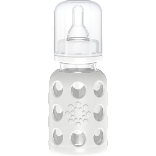 Lifefactory 4-Ounce BPA-Free Glass Baby Bottle with Stage 1 Nipple and Protective Silicone Sleeve, Stone Gray