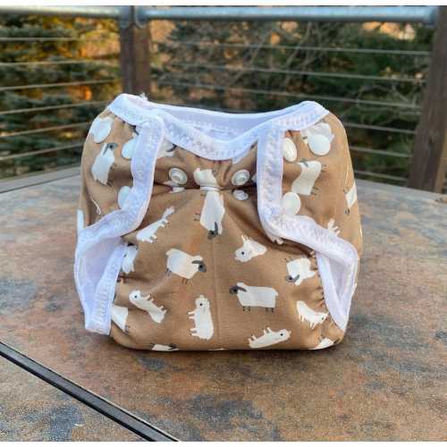 Sheep in Toffee Newborn Cloth Diaper with umbilical cord snap