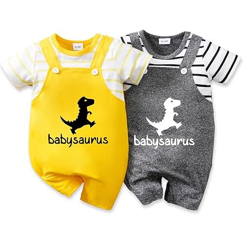 2-Pack Newborn Infant Girls Boys Onesie Funny Babysaurus Cute Letter Romper Unisex Baby Clothes