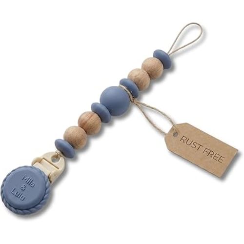 Silicone Pacifier Clip – Metal-Free, Rust-Free, 100% Food-Grade Silicone and Natural Beech Wood, Secure Pacifier Holder – Ocean - Mila & Lulu
