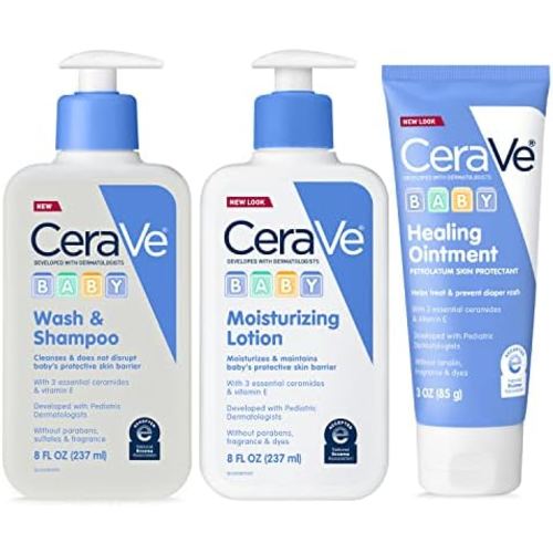 CeraVe Baby Essentials for Bath Time |Baby Wash&Shampoo, Baby Lotion & Diaper Rash Cream |Baby Gift Sets for Baby Registry|Fragrance, Paraben, Dye & Phthalates Free|8oz Shampoo+8oz Lotion+3oz Ointment