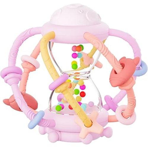 PandaEar Baby Sensory Toys for 0-6 6-12 Months, Silicone Montessori Toys, Baby Teether Teething Toys, Infant Rattle Teether Chew Toy Teething Ball Developmental Toy for Babies 0 3 6 9 12 18 Months