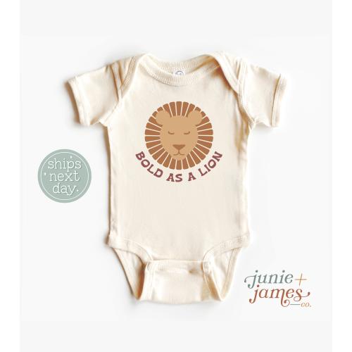 Bold as a Lion Onesie® - Scripture Christian Faith Onesie® - Retro Christian Baby Bodysuit