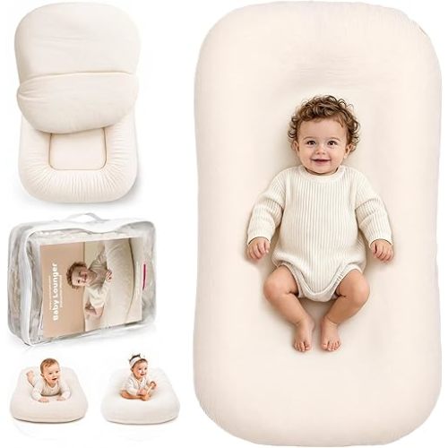 Infant Support Cushion - Soft Cotton Baby Support Cushion for 0-24 Months, Portable Tummy Time Mat for Home and Travel, Supervised Play Cushion, Baby Registry Gift (Includes Removable Natural Cover)