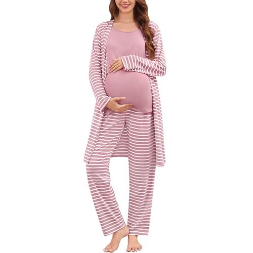 SWOMOG Maternity Nursing Robe Set 3 PCS Women Postpartum Pajamas Breastfeeding Labor Delivery Hospital Pregnancy Pjs