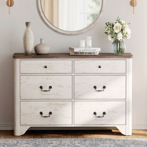 Gracie Oaks 47.2" Kids Dresser For Bedroom, Farmhouse Children Closet Storage Organizer, 6-Drawer Double Dressers With Wide Chest, Wood Baby Dresser For Nursery, Living Room | Wayfair