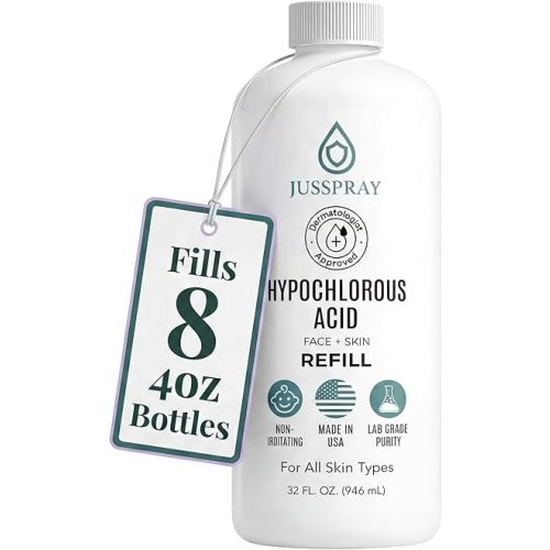 Jusspray™ Hypochlorous Acid Spray for Face and Skin | HOCI Facial Cleanser Mist | 32oz Refill Hypochlorous Acid for Face, Skin, Acne, Eczema, Body Acne Sprays, Piercing Aftercare, Wound Solution