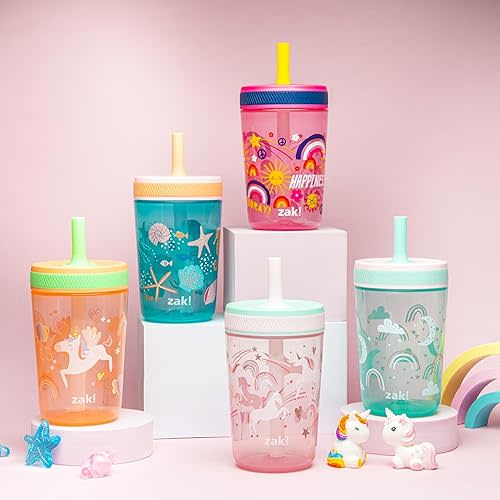Zak Designs Kelso Toddler Cups For Travel or At Home, 15oz 2-Pack Durable Plastic Sippy Cups With Leak-Proof Design is Perfect For Kids