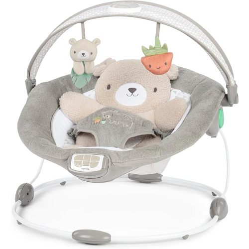 Ingenuity InLighten Baby Bouncer Seat with Light Up Toy Bar and Bunny Tummy Time Pillow Mat - Nate, Newborn and up
