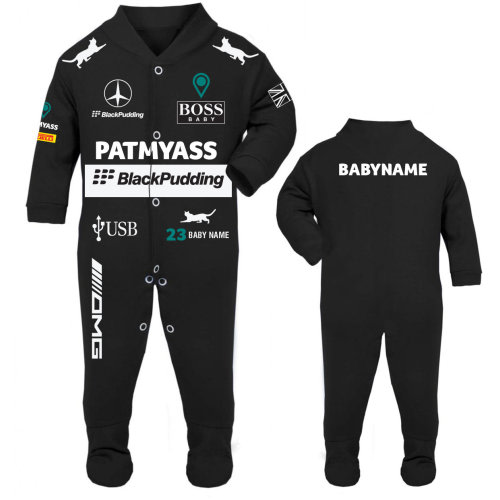 Baby Race Sleep Suit - Personalized Black Patmyass Suit