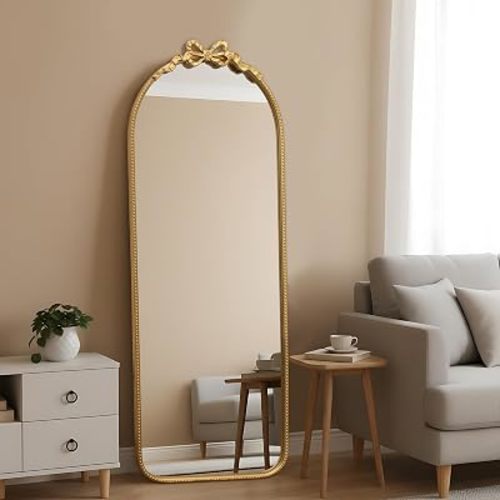 Besdomus Gold Full Length Mirror: 21"x56" Vintage Arched Bow Floor Mirror