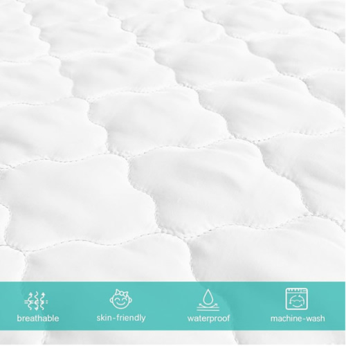 Crib Mattress Protector Sheets Fitted Waterproof Crib Mattress Pad Cover, Noiseless & Machine Wash 100% Absorbent Crib/Toddler Mattress Protector Sheet Quilted, White, 52" x 28"