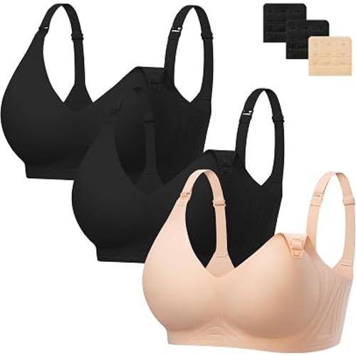 Angelhood 3 Pack Nursing Bras for Breastfeeding Seamless Pregnancy Maternity Bra Wireless Sleep Bralette with Extenders