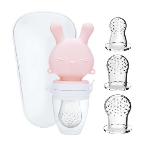 Baby Silicone Fruit Food Mesh Feeder Pacifier-Teething Toys for Babies 0-3-4-6-12-18 Months,Self-Feeding Soft Teether Utensils,Infant Toddler Kids Girls Boys,Pink