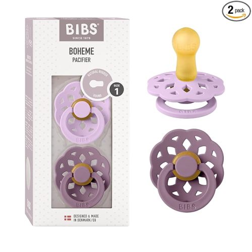 Pacifiers 0-6 Months | Boheme Collection 2-Pack | BPA-Free Round Nipple | Nautral Rubber Latex | Made in Denmark | Violet Sky/Mauve