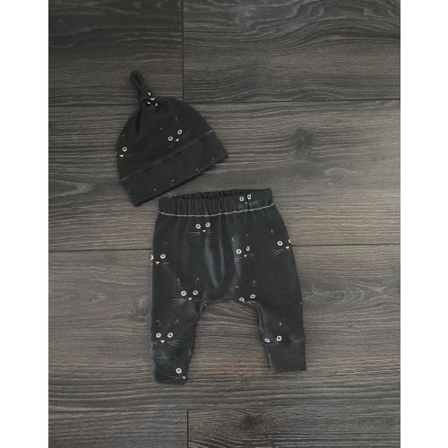 Organic Baby Harem Pants & Hat: Black Cat Outfit, First Halloween