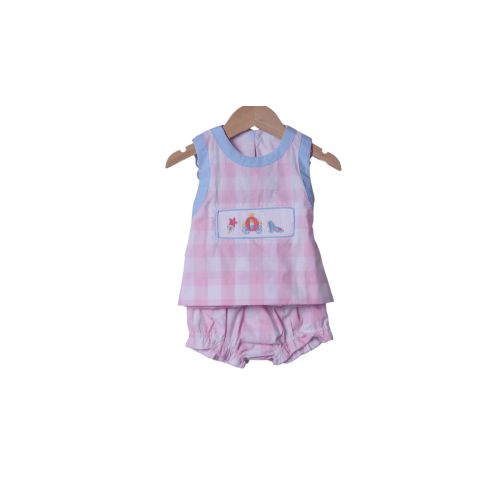 Smocked Princess Carriage Pink Gingham Bloomer Set