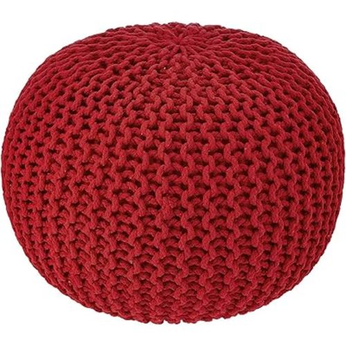 · REDEARTH · Round Pouf Ottoman - Hand Knitted Cable Boho Poof - Foot Stool Bean Bag - Home Décor Stuffed Footrest for Living Room - Nursery - Bedroom - 100% Cotton Poufs (19.5"x19.5"x14") - Red