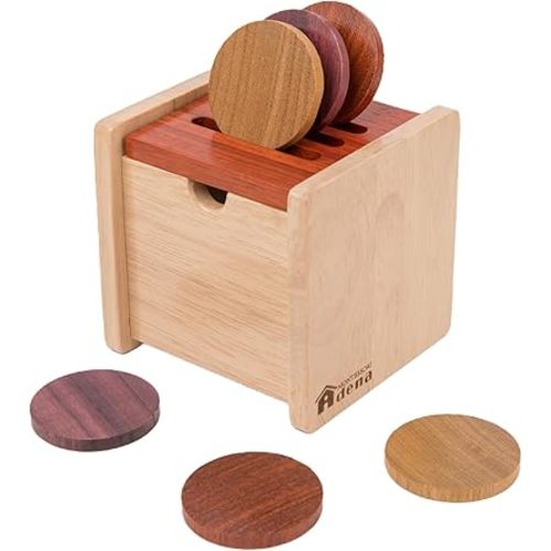 Adena Montessori Coin Box -Natural Wood Object Permanence Box Toy for 1-Year-Old Babies, Wooden Montessori Developmental Toy for 6-12 Month Infants, Early Learning Gift for Kids
