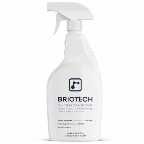 BRIOTECH Sanitizer Disinfectant Hypochlorous Spray, Nursery, 32 fl oz | Kill 99.99% of viruses, bacteria, control mold, eliminate odor, gentle for play rooms, food contact surface cleaning use