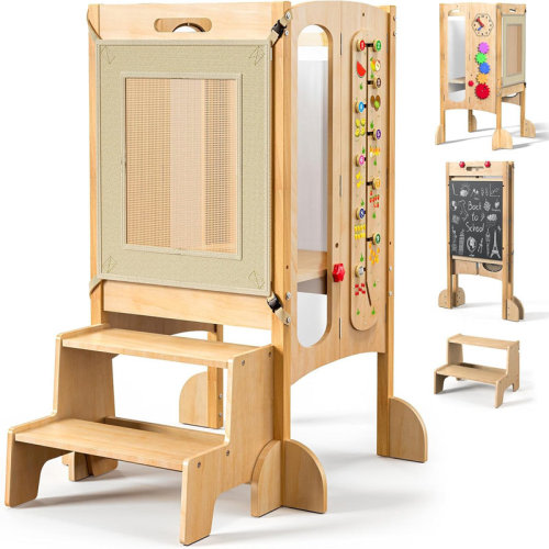 Isabelle & Max™ Foldable Toddler Tower & Montessori Kitchen Helper | With Safety Net, Step Stool & Chalkboard | Wayfair
