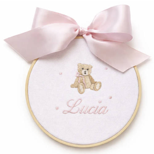 Personalized Embroidered Teddy Bear Name Plaque – 5” Baby Nursery Hoop – Caprilina
