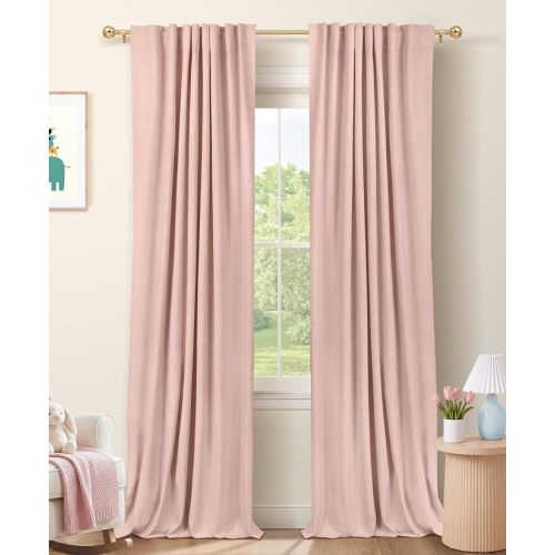 Blush Pink Total Blackout Curtains for Bedroom 84 Inch Long