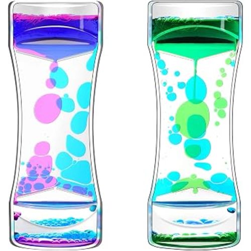 FKYTION Liquid Motion Bubbler Timer Pack of 2 Great Desktop Colorful Hourglass Liquid Bubbler Small Calming Relaxing Toys Sensory Anxiety Autism ADHD Fidget Toys