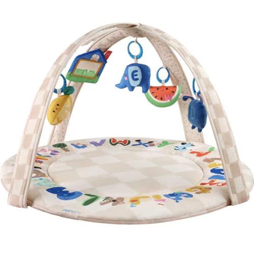 Baby Play Gym & Activity Mat with Light-up Musical Arch, Washable Tummy Time Mat with 6 Detachable Sensory Toys for Motor Skills, Baby Essentials Shower Gift - ABC123