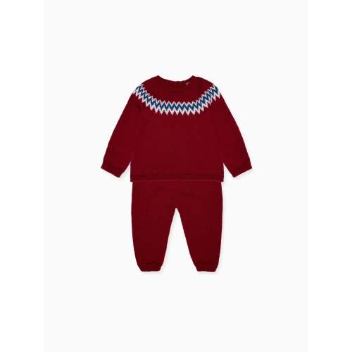Burgundy Nieve Merino Fair Isle Baby Knitted Set – La Coqueta Kids