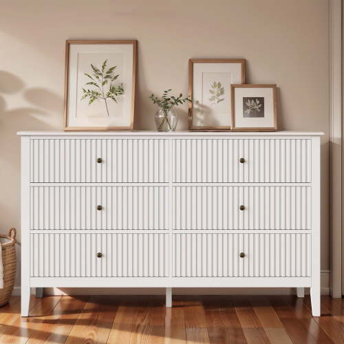 May in Color White 6 Drawer Dresser, Modern Wood Chest of Drawers, Storage Cabinet for Bedroom, Living Room, Hallway