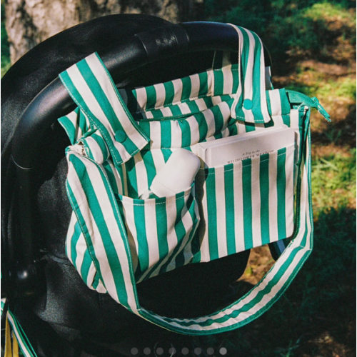Universal Baby Stroller Organizer Bag Converts To Crossbody | Green Stripe - Storq by Kindred Bravely