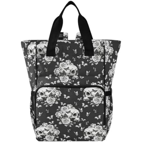 MNSRUU Diaper Bag Goth Skull Butterdlies Diaper Bag Backpack Multifunction Travel Diaper Bag Tote Large Capacity Diaper Changing Backpacks for Moms Dads