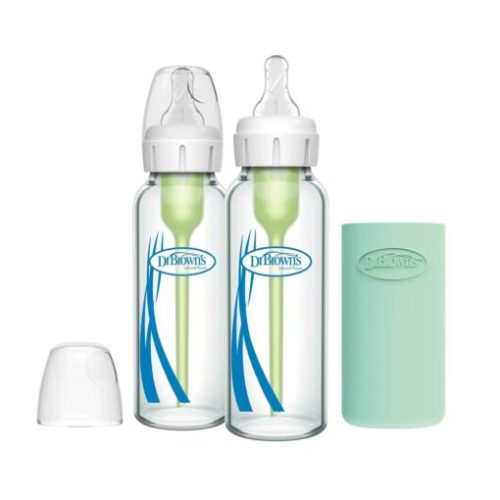 Dr. Brown’s Natural Flow Anti-Colic Options+ Narrow Glass Baby Bottle with Silicone Sleeve, 2-Pack