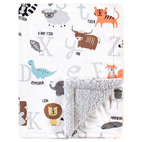 Hudson Baby Unisex Baby Plush Mink and Sherpa Blanket, Alphabet Animals, One Size
