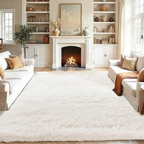 White Fluffy Area Rugs for Bedroom - 5x7 Soft Plush Shag Rug for Living Room Nursery Kids Room - Non Slip Fuzzy Shaggy Floor Carpets for Girls Boys Play Room Dorm Decor,Cream White