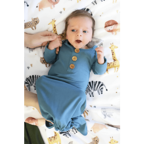 Solid Dusty Blue Bamboo Baby Knot Gown & Hat