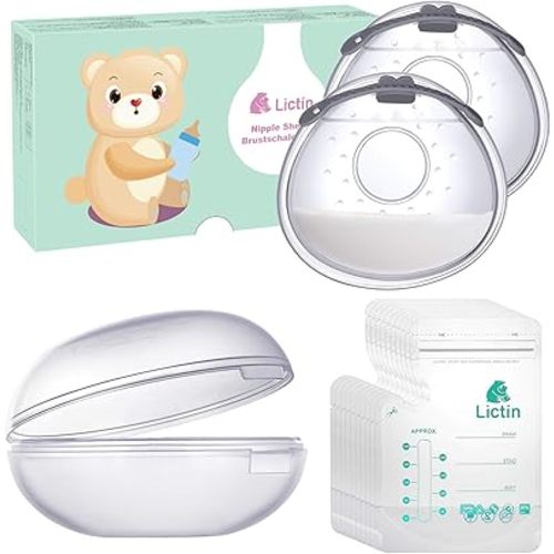 Lictin Breast Shell Breastmilk Collector for Breastfeeding - 2 Pcs Silicone Breast Pad Nursing Cup Milk Saver for Nursing Moms Protect Sore Nipples Soft and Reusable with Box