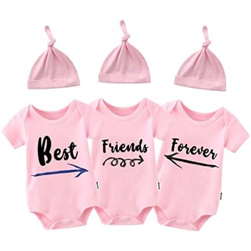 Baby Triplets Bodysuits Best Friends Forever Newborn Twin Clothes Girls Outfit Boys Romper With Hat Set