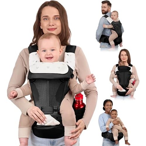 BabbleRoo Grow Plus Carrier – Safety Certified Organic Cotton Baby Carrier with Detachable Hip Seat, Ample Storage, Magnetic Buckle, Storage Bag – All-Season Comfort for Baby & Parent (7–50 lbs)
