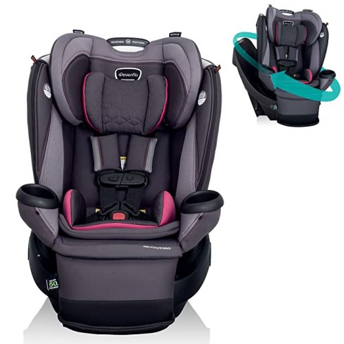 Evenflo Revolve360 Extend Convertible Car Seat with 360 Degree Rotation, Extended Rear-Facing, Forward-Facing, Booster Mode, and Secure Latch Install, Rowe Pink