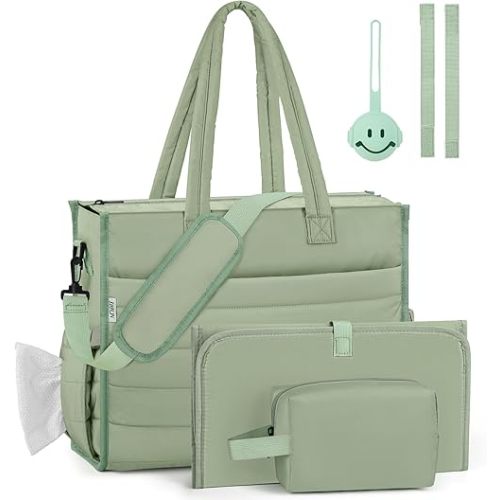 IBFUN Diaper Bag Tote for Baby - Large Baby Bag 4Pcs with Waterproof Changing Pad Pacifier Case, Travel Hospital Mommy Bag