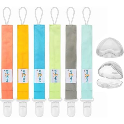babygoal Neutral Pacifier Clips with 2pcs Pacifier Cases, 6 Pack Binky Paci Holder Leashes Fits for Most Baby Pacifiers and Binkies