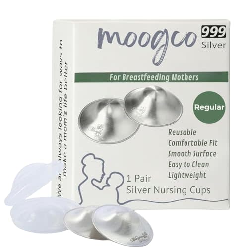 MOOGCO Original Silver Nursing Cups - 999k Silver Nipple Shields for Breastfeeding Newborn - Breastfeeding Essentials - Protective Nipple Covers for Nursing Moms
