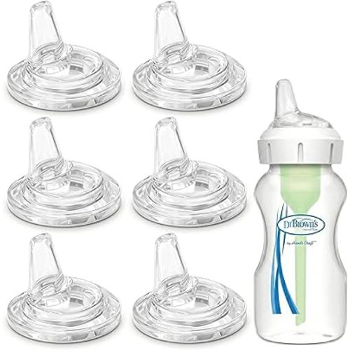 Sippy Spout Nipple Replacements Compatible with Dr. Brown’s Wide-Neck Bottles, Ultra-Soft, Leak-Proof Transition Spout, Food Grade Silicone, 6m+, 6-Pack