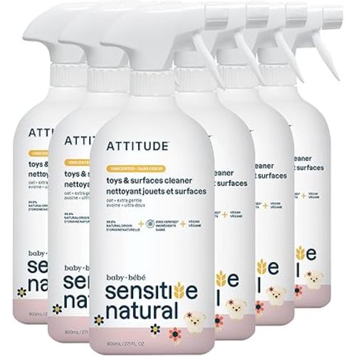 ATTITUDE Toy and Hard Surface Cleaner, Plant- and Mineral-Based Ingredients, Vegan and Cruelty-free Baby and Kids Household Products, Sensitive Skin, Unscented, 27.1 Fl Oz (Pack of 6)