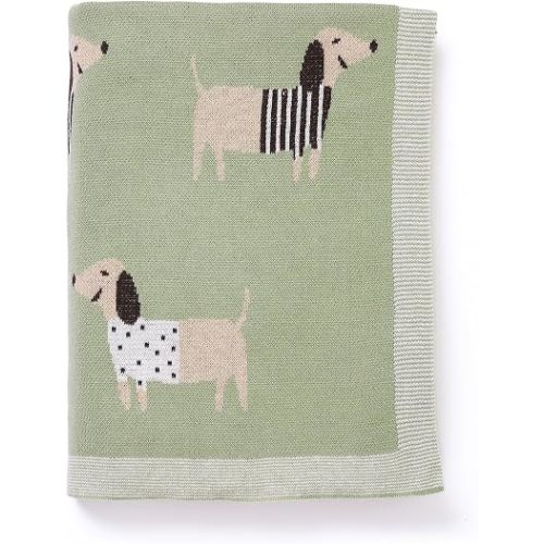 Baby Blanket 100% Cotton Soft Cooling Summer Receiving Swaddle Blanket for Boy Girl-Green Dachshund Puppy Dog 40x30in
